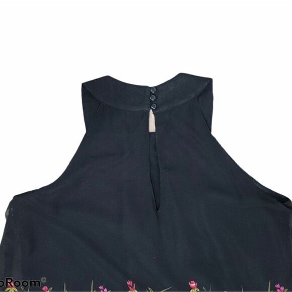 Lola P. Chiffon Shift Colorful Floral Black Dress Embellished Neck Pullover XL - Picture 10 of 10